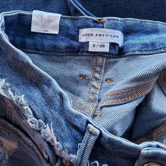 Good American Good Legs Straight Stretchy Distressed Denim Jeans Cotton/Elastane - Picture 5 of 7